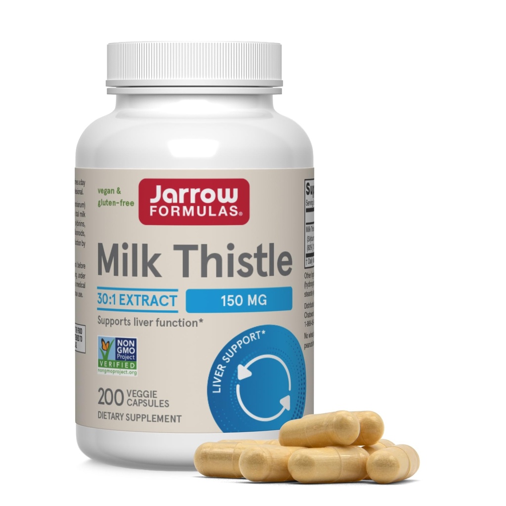 Jarrow Vibras Milk Thistle 150 mg s 30: 1 Standardizovaný Silymarin Extract, Dietní dodatek pro podporu funkce jater, 200 Veggie Kapsle, 66- 200 denní zásobování