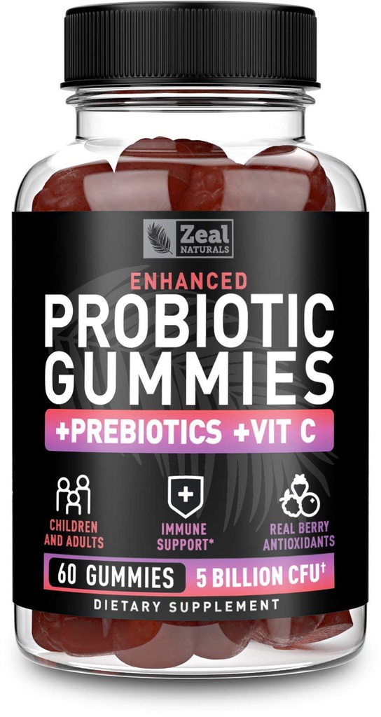 Probiotické gumy pro dospělé a děti (60 Počet 124; 5 miliard CFU) w / Organic Berry Antioxidants & Vitamin C pro imunitní podporu a trávení gummy- Prebiotika a probiotika pro ženy Gumy