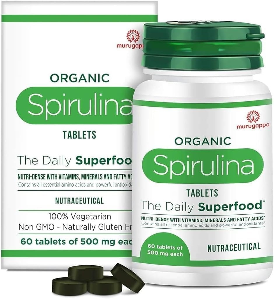 DURJA Organic Spirulina Tablets - Most Bio- Dostupný protein & Nutri- Dense Superfood PHAR124; Imunity and Health Supplementary PHAR124; Metabolismus Booster PHAR124; 100% Vegan PHAR124; 60 tablet (500mg každý)... "