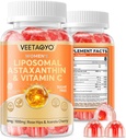 Astaxanthin Doplňky 6 mg + Lipozomální vitamin C 1000mg - Dual Layer - Niacin B6, B12, Folát, Biotin - Antioxidanty - Želatina zdarma, cukr zdarma, 60Cts