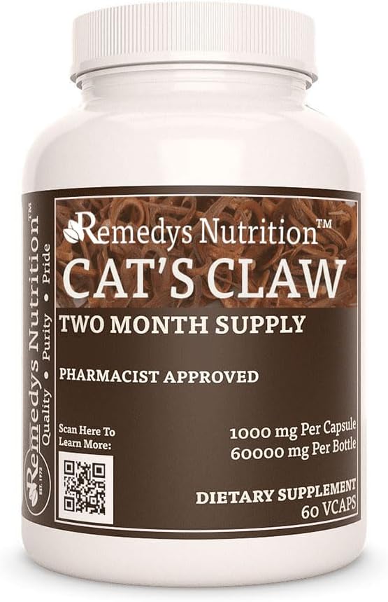 Remedy 's Nutrition Cat' s Claw Bark & Root IR 124; 1000 mg, 60 Vegan Kapsle Bylinný doplněk stravy 124; Dva měsíce dodávky
