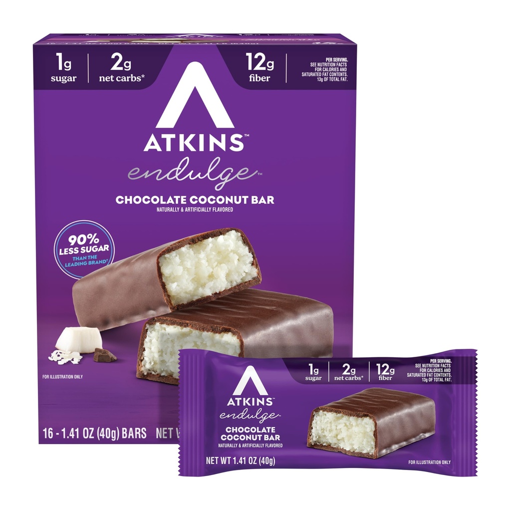 Atkins Endulge Čokoládové kokosové ochucené Bar, Nízký cukr Treat, High in Fiber, 16 Počet