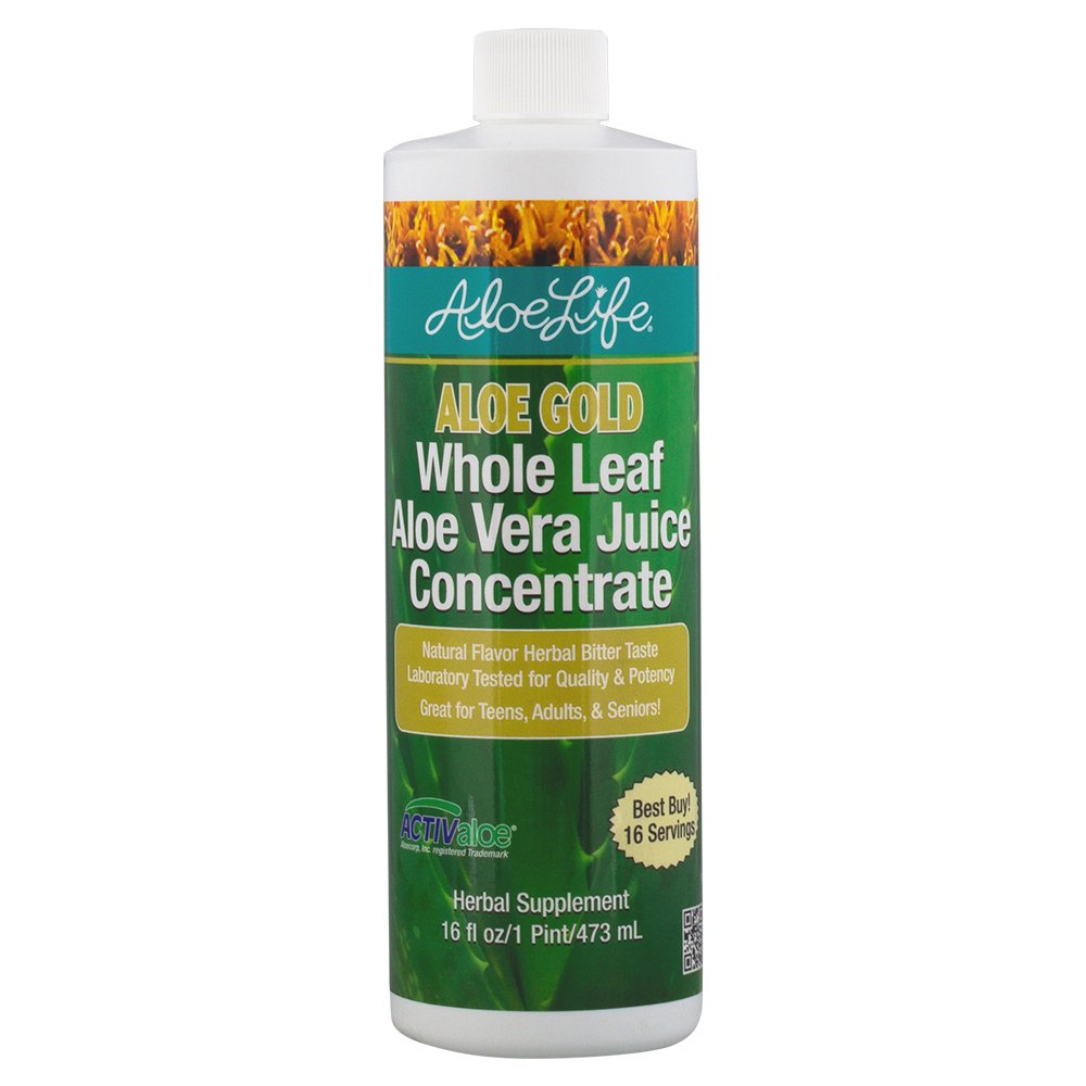 Aloe Life - Whole Leaf Aloe Vera Juice, Certified Organic, Gluten- Free (Aloe Gold, 16 oz)