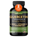 Quercetin s vitaminem C a zinkem - Nettle Quercetin - Quercetin 500mg - Quercetin s Bromelainem - Zinek Quercetin + Vitamin D3 - 120 Veggie Caps - (Non- GMO, Gluten- Free, Vegan) - 2 měsíční dodávka