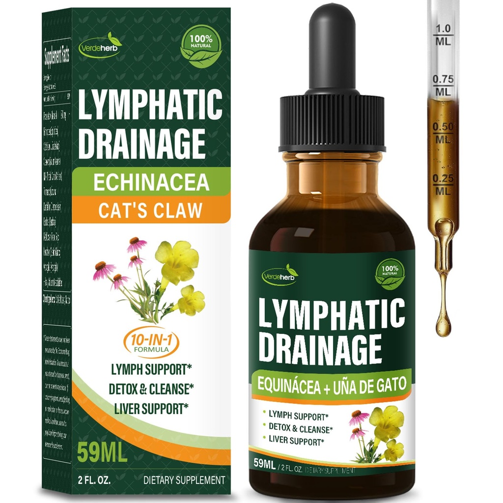 Cleavers Lymfatické odvodnění Kapky Vylepšení Lympha Systém Detox Cleanse, Echinacea, Mléko Thistle, Cats Claw, Turmeric, Pampelion, Burdock Imunitative Supplement. 2oz