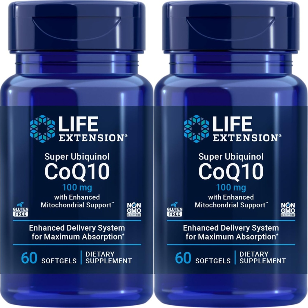 Life Extension Super Ubiquinol CoQ10 s vylepšenou Mitochondriální podporou 100 mg, 60 softgelů (balení po 2)