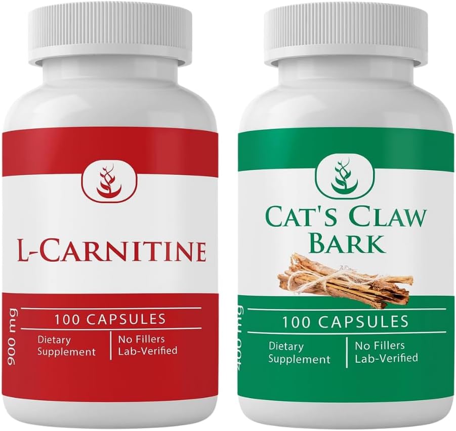 PURE ORIGINAL INGREDIENTS L- karnitin a Cat 's Claw Bark Bundle, 100 Kapsle Každý, Vždy čistý, Žádné přísady nebo Filler