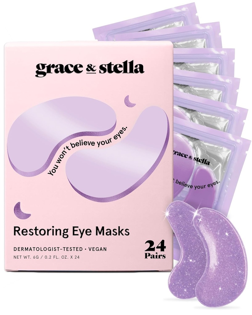Grace & stella Retinol Under Eye Patches for Puffy Eyes and Dark Circles - Obnova gelu pod očními maskami s hyaluronickou kyselinou - Vegan Cruelty-zdarma péče o pleť, Narozeninové dárky pro ženy (Purple, 24 páry)