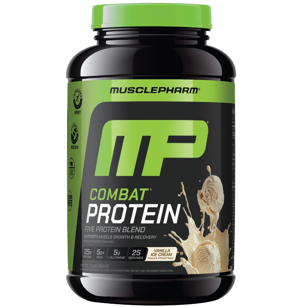 MusclePharm Combat Protein Powder, Vanilla Flavor, Fuels Muscles for Productive Workouts, 5 Protein zdroje včetně syrovátkového proteinu izolát & vaječný albumin, gluten zdarma, 2 LB, 25 Služeb
