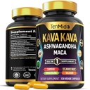 Kořenový dodatek Kava Kava - 8in1 Formule - Kombinace s Ashwagandha, Maca, Turmeric, Ginkgo Biloba, St. John 's Wort, Valerian & Black Pepper - 120 Vegan Kapsle, 4 měsíce Dodávka