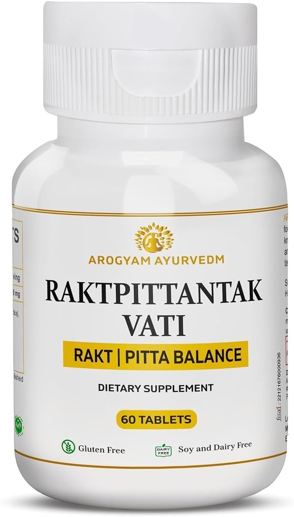 Dr. Pushp 's AROGYAYURVEDM RAKATPITTANTAK VATI for Pitta Balance, Blood Purifier - balení po 60 tabletách