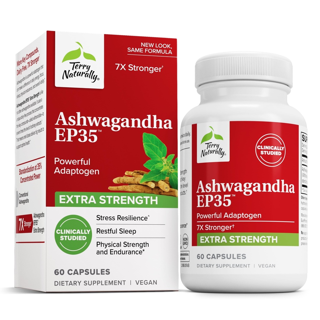 Terry Přirozeně Ashwagandha EP35 Extra Strength - Bylinný dodatek pro podporu spánku - Podpora zdravého stresu - Vytrvalost a energetická podpora - 60 Kapsle (60 Služeb)