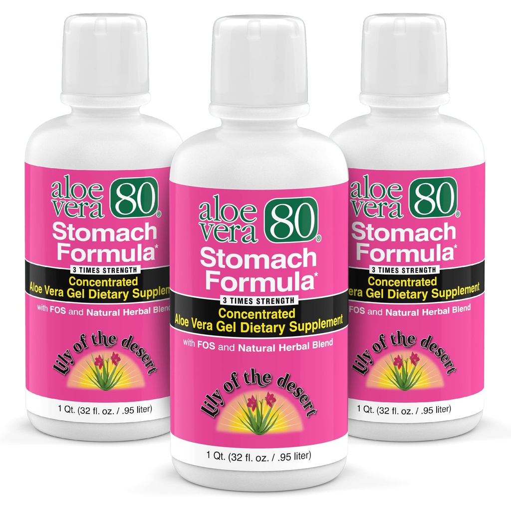 Lily Of The Desert Stomach Formule, Aloe Vera 80 Gel - Koncentrovaná Aloe Vera Juice s Slippery Elm, Hemomile, Peppermint, a Ginger for Gut Health, Heartburn, acid Reflux, 32 Oz (balení po 3)