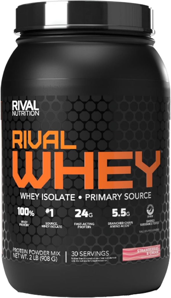 Rivalus Rivalwhey - Strawberry Creme 2lb - 100% syrovátkový protein, syrovátkový protein izolovaný primární zdroj, čistý výživový profil, BCAA, žádné zakázané látky, vyrobený v USA