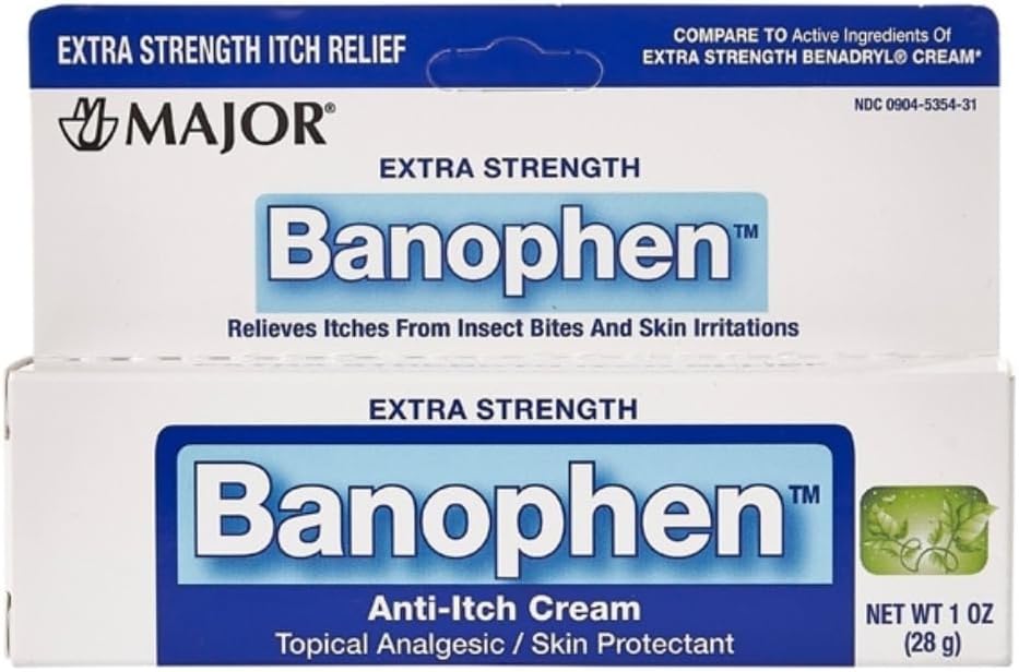 MAJOR Extra Strength Banofen - Anti- Itch Cream - Topical Angesic Skin Protectant - Pomáhá zmírnit Itches from Insect Bites and Skin Irritations - 1 Oz. (1 balení)