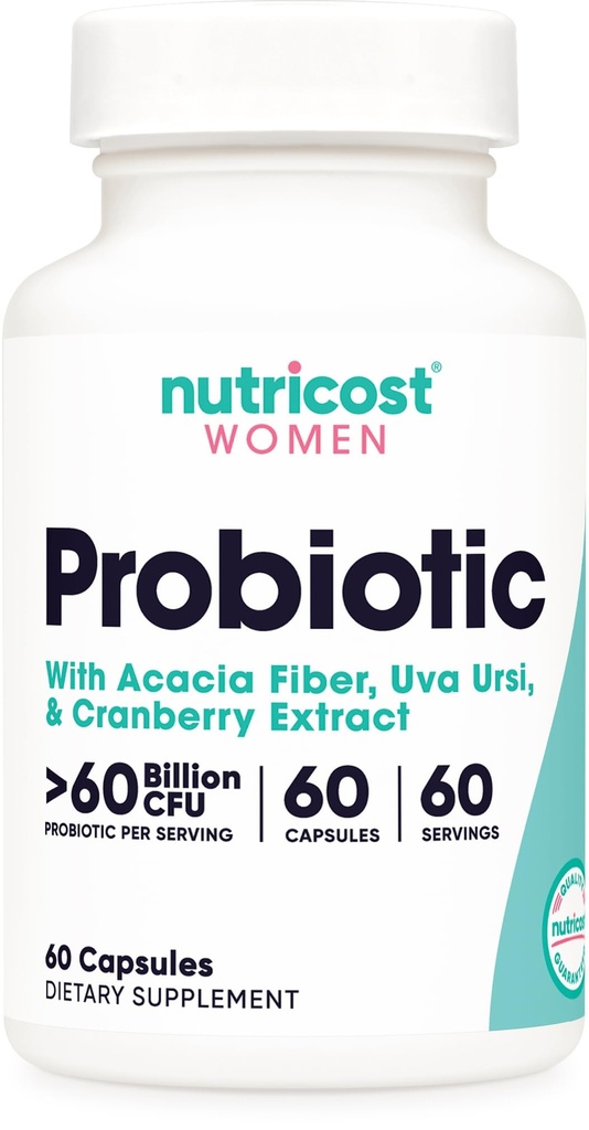 Nutricost Probiotic pro ženy 60 miliard CFU, 60 Kapsle, Komplex s Acacia Fiber, Uva Ursi, & Cranberry Extract - Non- GMO & gluten zdarma