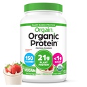 Orgain Organic Vegan Protein Powder, Jahody & Cream - 21g rostlinného proteinu, Nízké čisté sacharidy, gluten / laktóza bez přidaného cukru, Soy Free, Non- GMO, 2.03 Lb