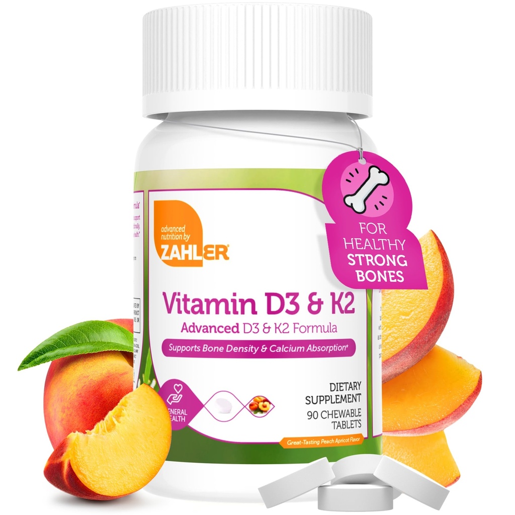 Zahler - Vitamin D3 & K2 Žvýkací dodatek (90 Počet) - Certifikovaný Kosher K2 D3 Vitamin 5000 IU Delicious Chew Tablet - Vitamin D & K2 pro absorpci vápníku, Hustota kostí a imunitní podpora