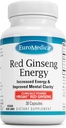 EuroMedica Red Ginseng Energy - dodatek k podpoře zdravé energie a zaměření - Bylinný dodatek s korejským rudým Ginsengovým kořenovým práškem - Veganské tablety na podporu zdravé endurance - 30 Kapsle