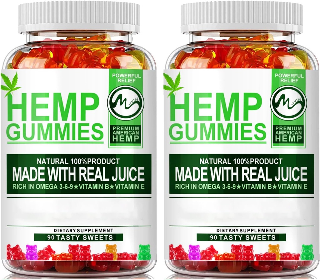 (2 Pack) Hemp Gummies - 90PCS Stress Relief Fruity Gummy Medvěd s Hemp Oil
