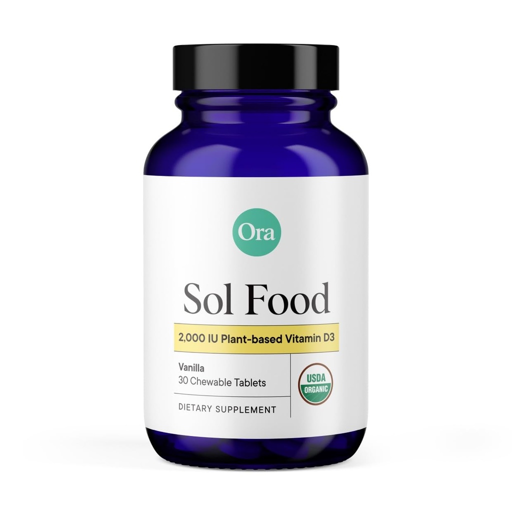 Ora Organic Vitamin D3 2000IU - Vegan Vitamin D Chewables from Lichen for Bone Health, Imunite Support, & Mood Ibrahim 124; Maximální absorpce - 1 měsíční zásoba, 30 Vegan Chewable Vanilla Tablety