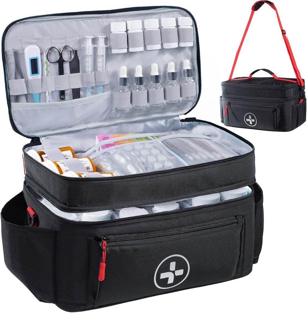 BAGSFY Travel Medicine Taška Pořadatel, Medical Bag Prázdné, Pill Láhev Organizátor pro domácí, Velké skladování léků, Travel Carrying Case First Aid Kit Bags Prázdné, Nouzové Kit.