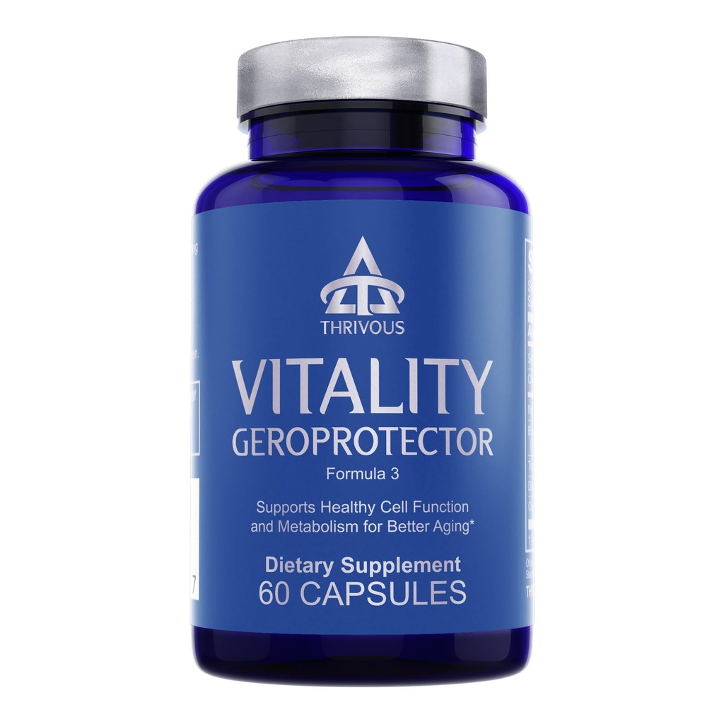 Thrivous Vitality Geroprotector - dodatek pro metabolickou a buněčnou podporu s Berberine, Nicotinamid Riboside, Mirtoselect Blueberry, Resveratrol & CoQ10 - 60 Veganské kapsle