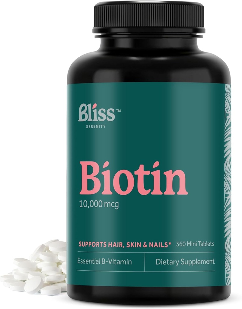 Biotin 10000mcg - Max síla Biotin dodatek - Vlasové kůže a nehty Vitamíny pro ženy a muže, růst vlasů Vitamíny & Energy Production, Kosher, Non- GMO, 360 Mini tablety