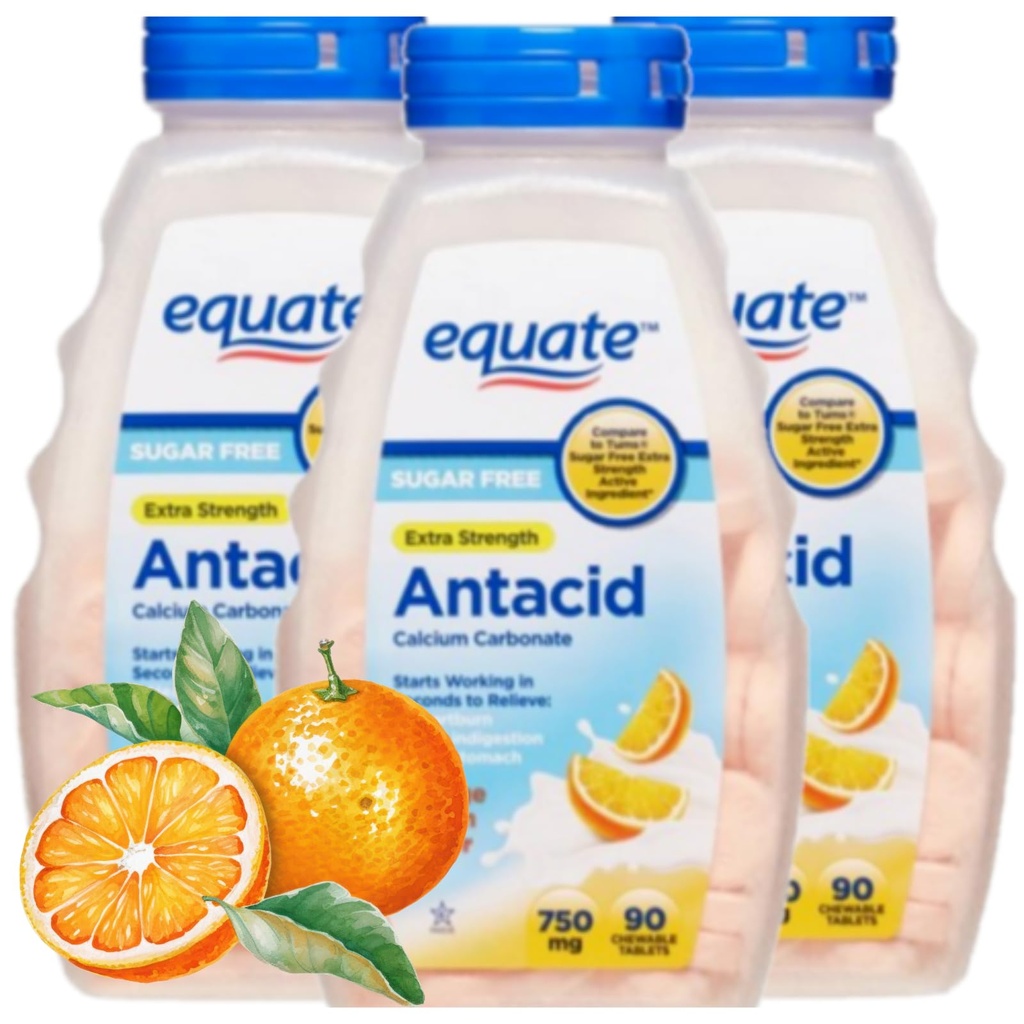 Antacida Tablety Sugar Free Extra Strength, Orange Creme, vápenatý karbonát 750 mg, 90 Počet jednotlivých (balení po 3)
