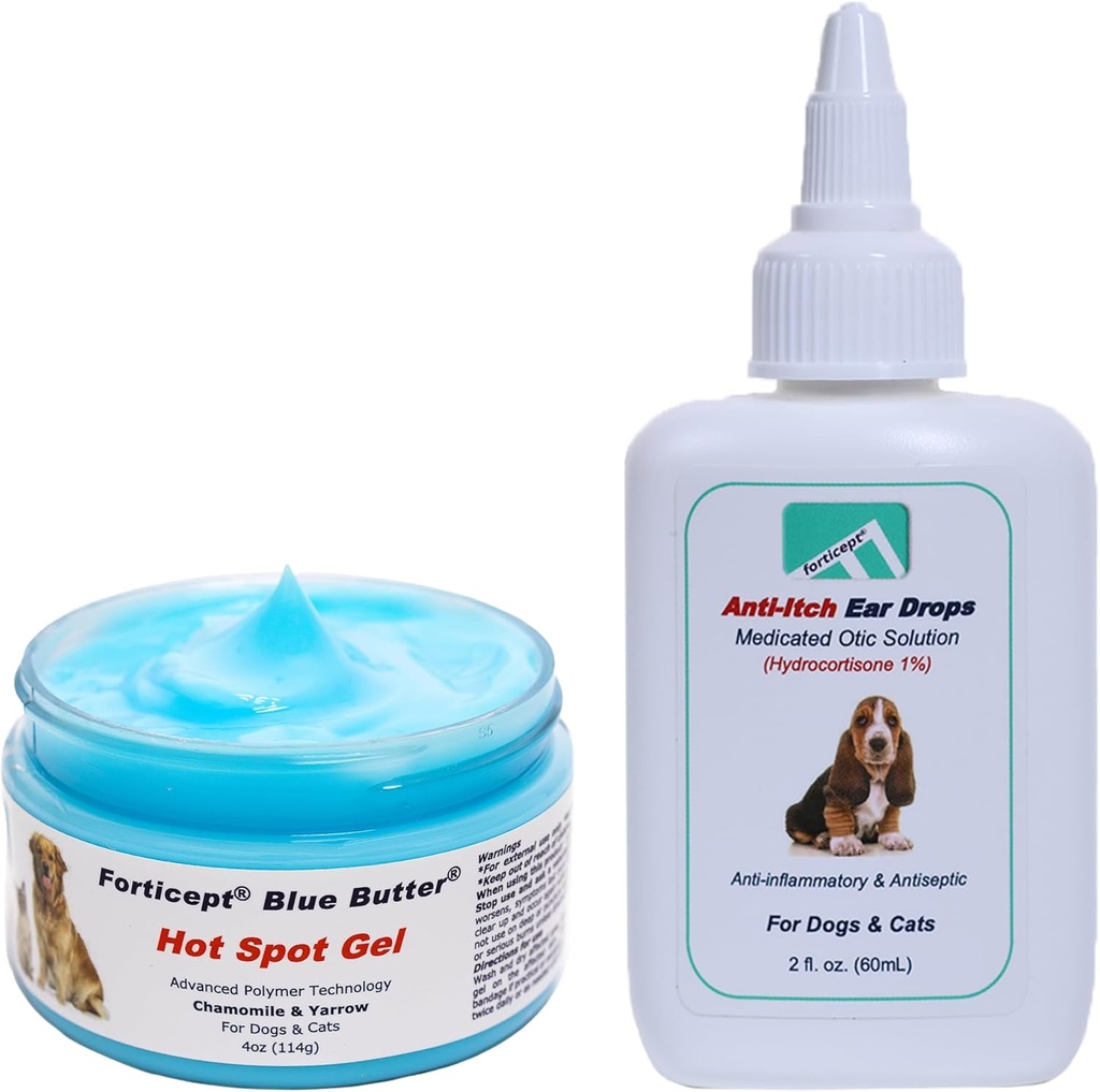Modré máslo Hot Spot Trteatment Cream 4oz pro psy a Ušní infekce Léčba Kapky 2oz pro psy