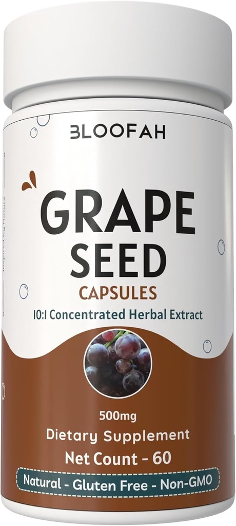 Grape Seed Kapsle 500mg CLAS124; 10: 1 Koncentrovaný extrakt CLAS124; přírodní bylinný doplněk CLAS124; Non- GMO, gluten- Free CLAS124; Grape Seed Powder for Daily Wellness (60 Počet (balení po 1))