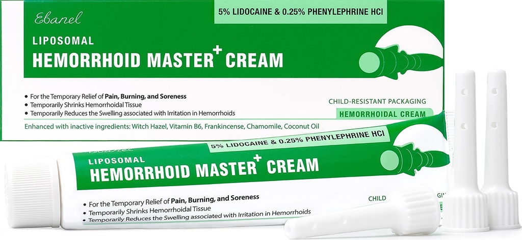 Ebanel 5% Lidokain Hemoroid Léčba krém s čarodějnice Hazel, Fenylefrin, Koňský Kaštan, Vitamin B6, Zinkový oxid, Vnější a vnitřní hemoroidy Léčba popáleniny Bolest Relief Anální krém