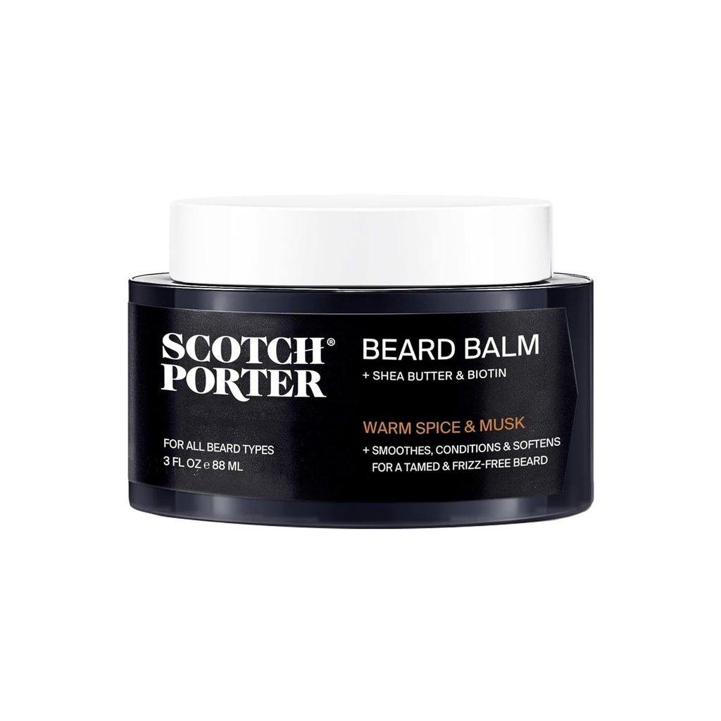 Scotch Porter Conditioning Beard Balm - hladký, Tvar, Moisturize & Soften Coasse, Suché obličeje vlasy při povzbuzení růstu pro Fuller / Healthier- Looking Beard - Original Scent, 3 oz. Jar