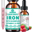 Liquid Iron Supplement w / Vitamin C, B-Complex, High potency Iron Liquid w. Multivitamin, Vegan Iron Drops for Women, Kids, Chelate Liquid Iron Supplement for Anémie, Únava, Rudá krevní buňky Podpora