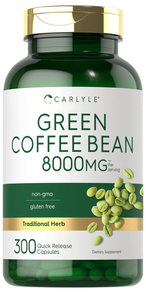 Carlyle Green Coffee Bean Extract CLAS124; 8000 mg CLAS124; 300 Capsules CLAS124; Non-GMO a gluten Free Formule CLAS124; Traditional Herb Dodatek