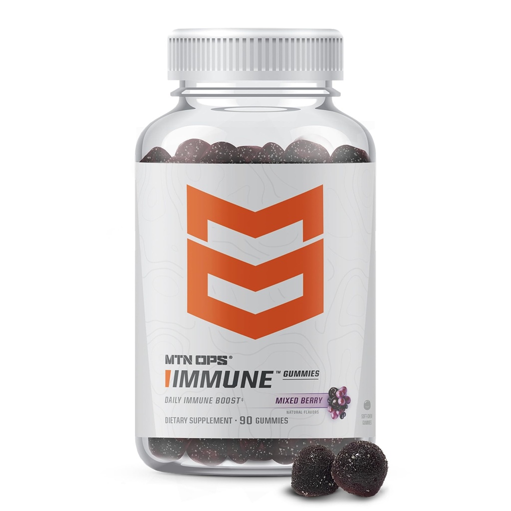 MTN OPS Imunitní gumové Imunitní Supplement, 90 gumové s Elderberry & Aronia Berry Imunitní Booster pro dospělé, Smíšené Berry Flavor & Přirozeně Gluten zdarma