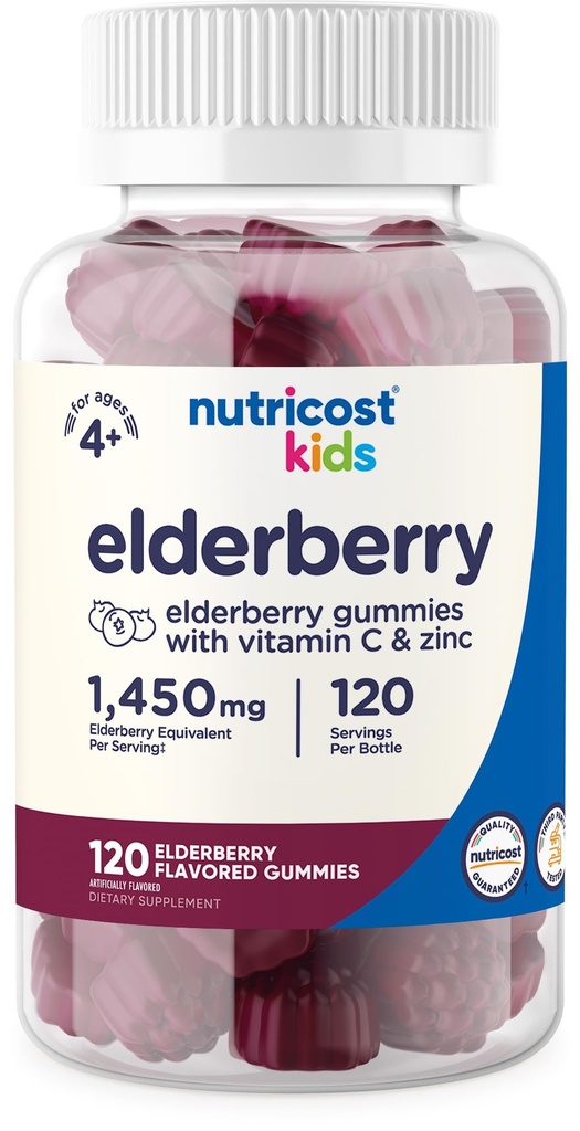 Nutricost Kids Elderberry Gummies (50 mg) se zinkem a vitaminem C 120 Gummies - Gluten Free, No Corn Syrup