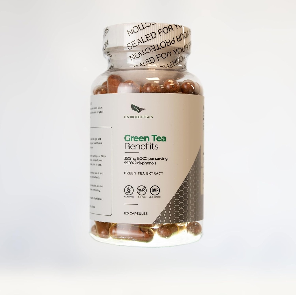 Zelený čaj Výhody - Více než 350mg EGCG v lahvičce - 99,9% Polyfenoly - Podporuje zdraví - 120 Kapsle v lahvičce