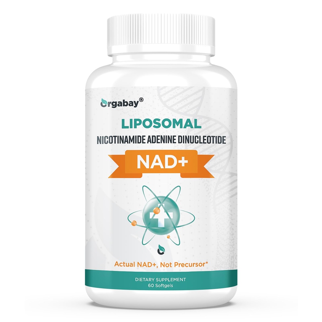 Orgabay Liposomal NAD + Příplatek 500 mg, vysoká absorpce, zvýšení NAD + s TMG 250 mg, skutečný NAD Plus účinnější než nikotinamid Riboside, podpora buněčné energie, zdravé stárnutí 124; 60 Softgels
