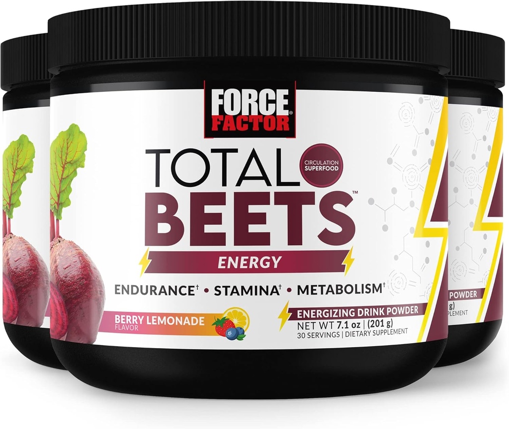 FORCE FACTOR Celkem Beets Energy Drink Mix 3-Pack, Superfood Beet Root Powder, Nitrates to Boost Energy, Support Circulation, Blood Flow, Nitric Oxide and Stamina, Heart Health Supplement, 90 Servings