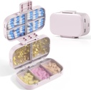 MEACOLIA Triple- skládací Pořadatel pilulek, 9 Compartments Travel Pill Pouzdro s velkou kapacitou, Denní Pill Box Malé pilulky Kontejner pro vitamín, Cod Játra Oil, Doplňky (Beige)