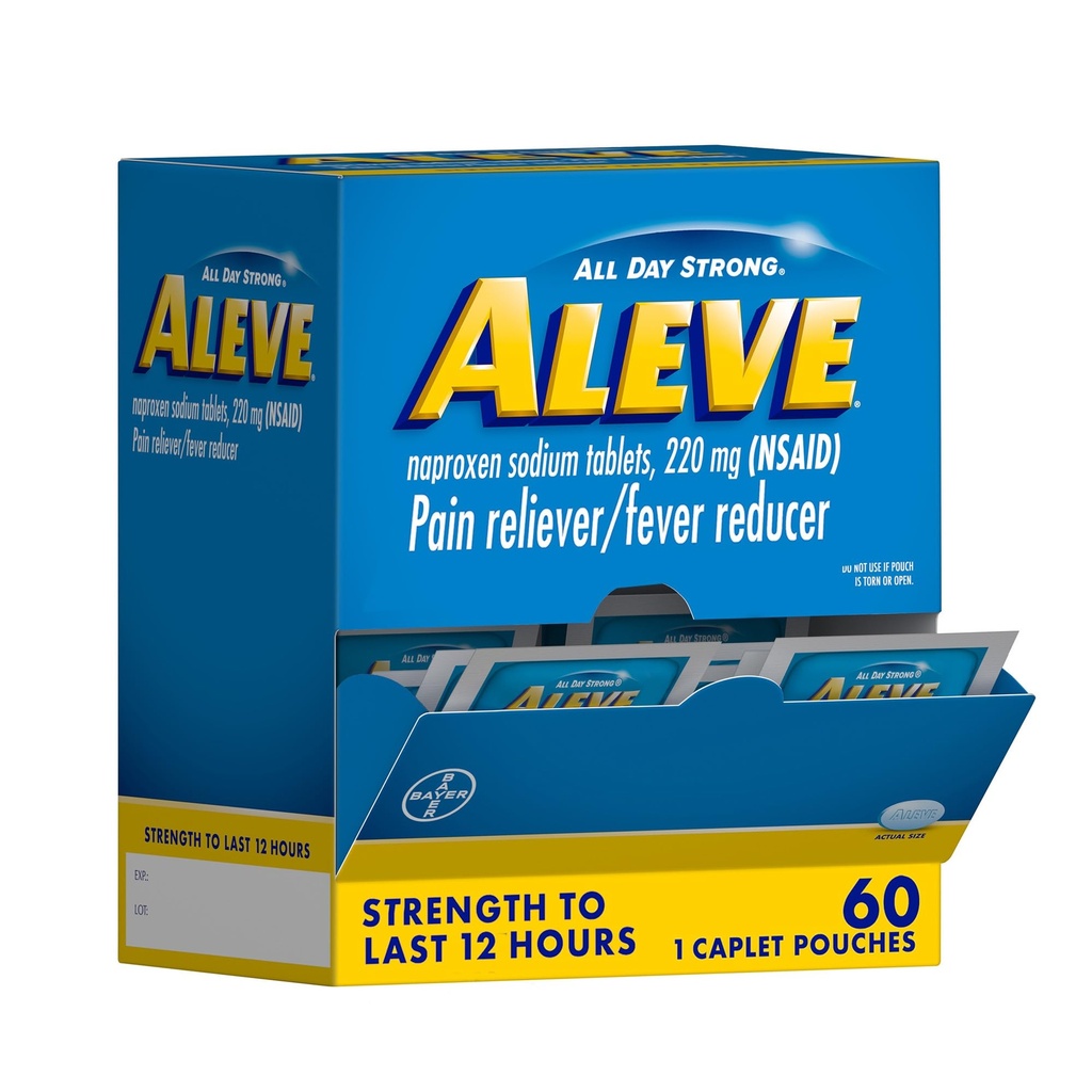 Aleve Pain Reliever & Fever Reducer Naproxen Sodné kapsle, Tělo a artritida Pain Reliever, Medicína pro dospělé a děti ve věku 12 a více, 60 jednotlivých Pouches