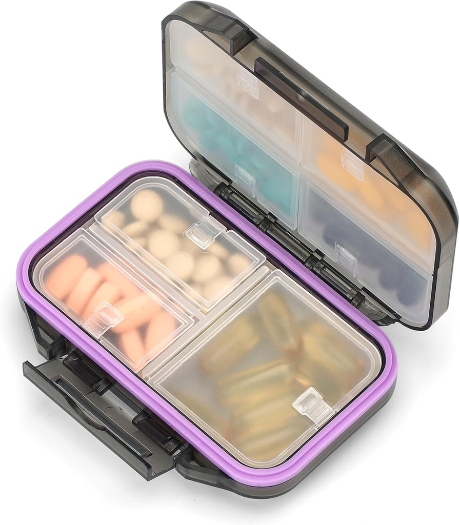 Pill Pořadatel Travel Pill Box Vodotěsný Medicine Case Doplněk a Vitamin Holder Kapesní lékárna Přenosný Pill Storage se 7 Compartments for Purse (Black)