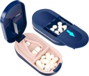 LEAFIL Pill Cutter, Přenosný Pill Splitter 2-in-1 Pouzdro s nerezovou ocelovou čepelí, pro malé nebo velké Vitamíny Tablety, Střih pilulky s Mini Pill Organizátor Compartment - Blue