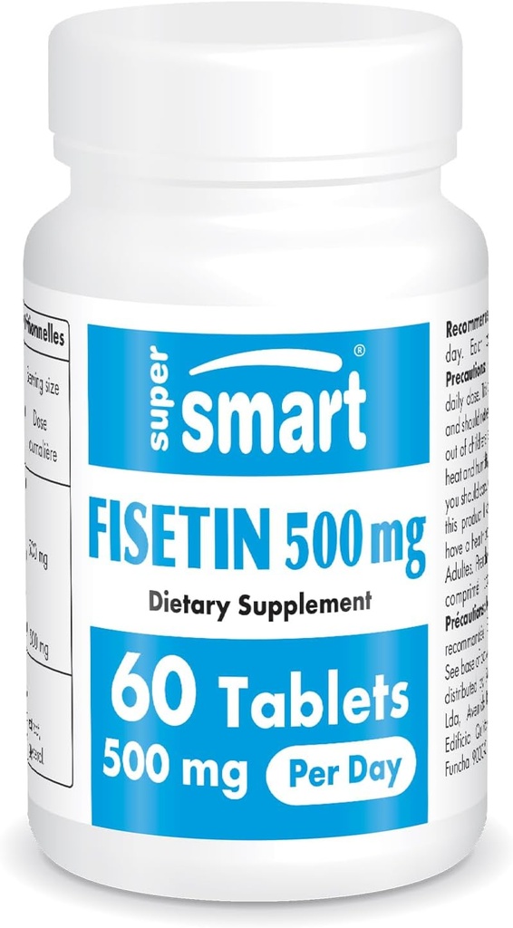 Supersmart - Fisetin 500 mg / den (Easy- to- Take) - 98% čistý Fisetin dodatek - Vysoce biologicky dostupný polyfenol - Potenciální senolytický aktivátor S124; Non- GMO & gluten zdarma - 60 tablet