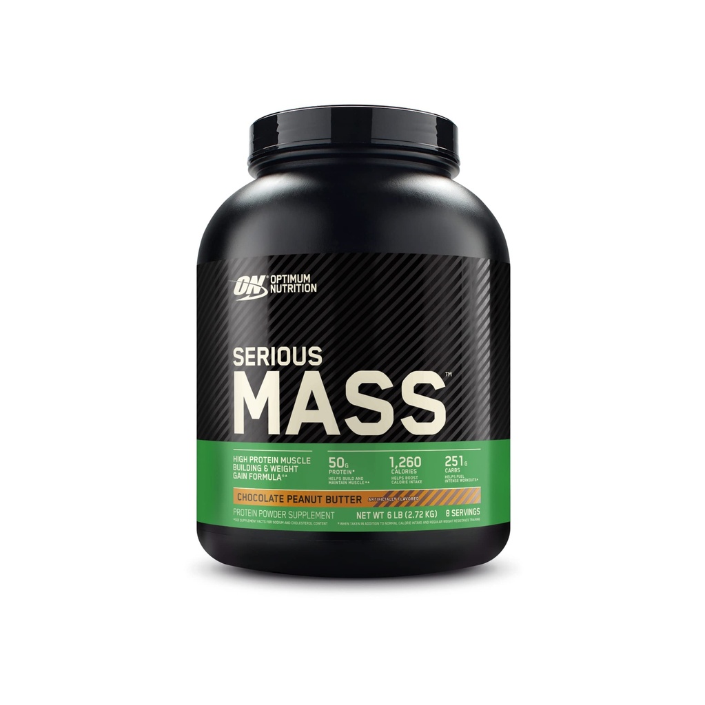 Optimum Nutrition serious Mass, Weiner Gainer Protein Powder, Mass Gainer, Vitamin C a zink pro imunitní podporu, Creatine, Čokoládové arašídové máslo, 6 liber (balení květen Vary)