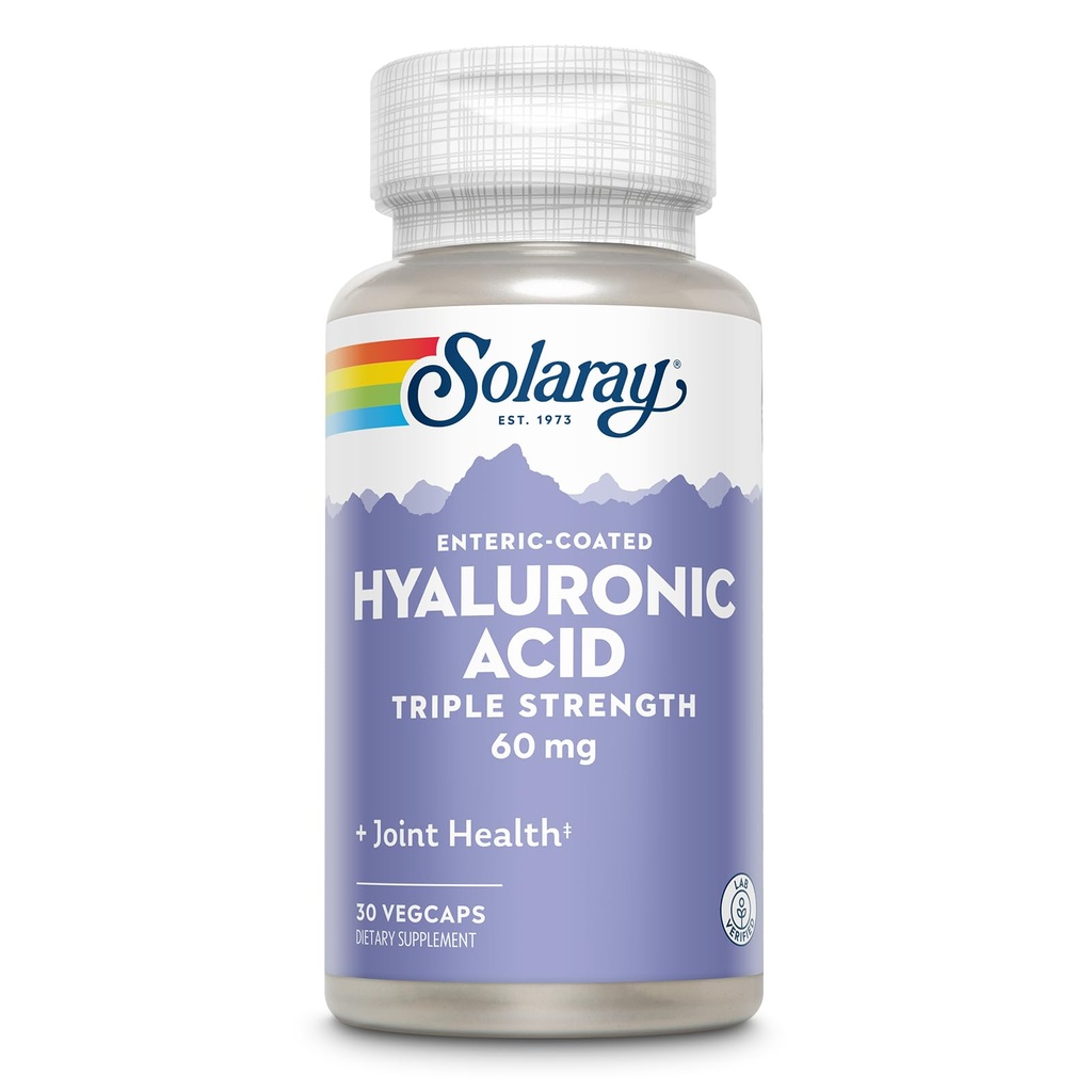 SOLARAY Hyaluronická kyselina Triple Strength - Kožní elasticita a podpora pevnosti - Plus vitamín C - Laboratoř ověřená, 60 denní záruka vrácení peněz, 30 Služeb, 30 VegCaps