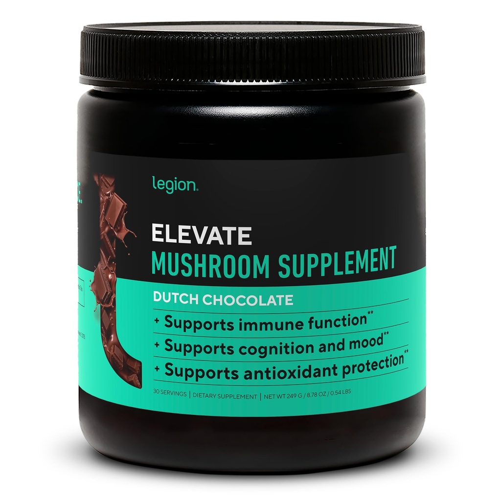 LEGION Zvýšit doplněk houba prášek - Houba směs lvů Mane prášek, Reishi Powder & Beta-Glucan - Houba prášek na posílení imunitního systému, Mood & Performance Dutch Chocolate (30 Servings)