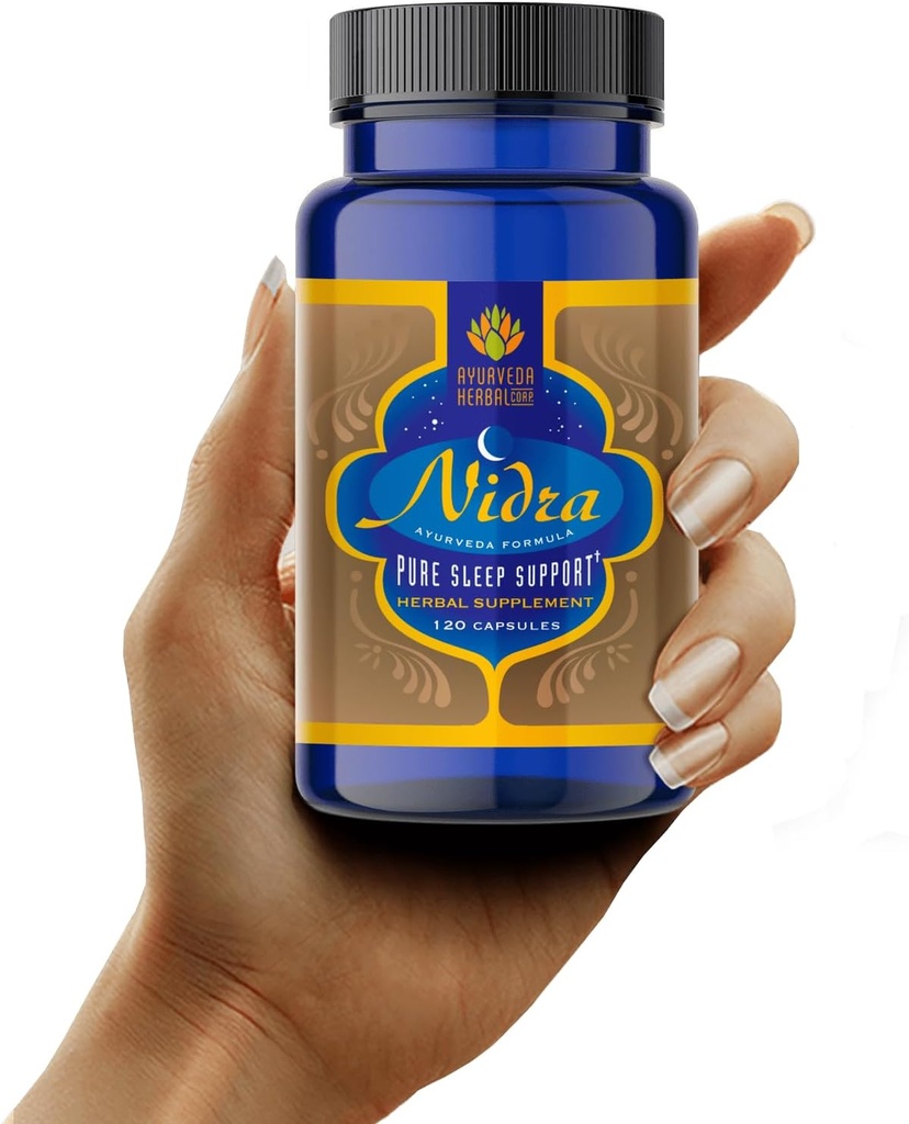 Nidra 100% All- Natural Ayurvedic Bylinné Spánkové doplňky - Drogy zdarma, Non-Habit Forming, Stress Relief Aid for a Restful Night - 120 Počet (balení po 1)